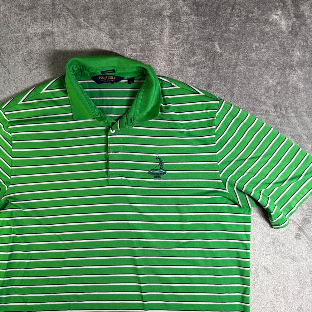 Polo Golf Ralph Lauren Performance Green Polo Shirt Striped Pinehurst Golf XL